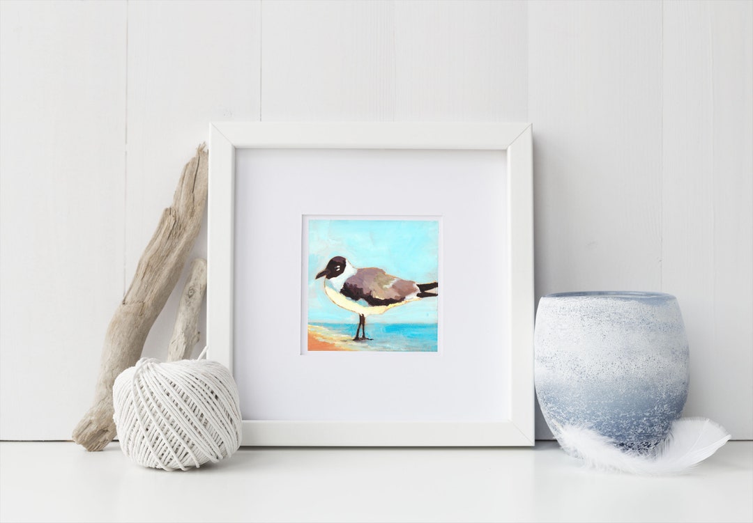 Laughing Gull on the Beach Art Print- 4x4 Impressionist Acrylic Print ...