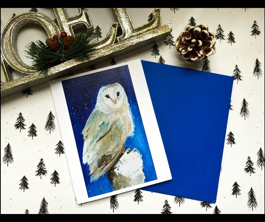 Owl Holiday/christmas Card Set- Snowy Owl on Fencepost in a Snowy ...