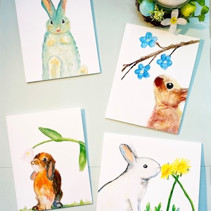 Adorable & Colorful Bunnies  A2 Stationery Cards - Set 0f 4 Designs - Blank Inside - 4.25 x 5.5 inches