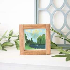 Evening Pond ART PRINT - 4x4  acrylic abstract landscape illustration - ducks on a pond - landscape art - gift