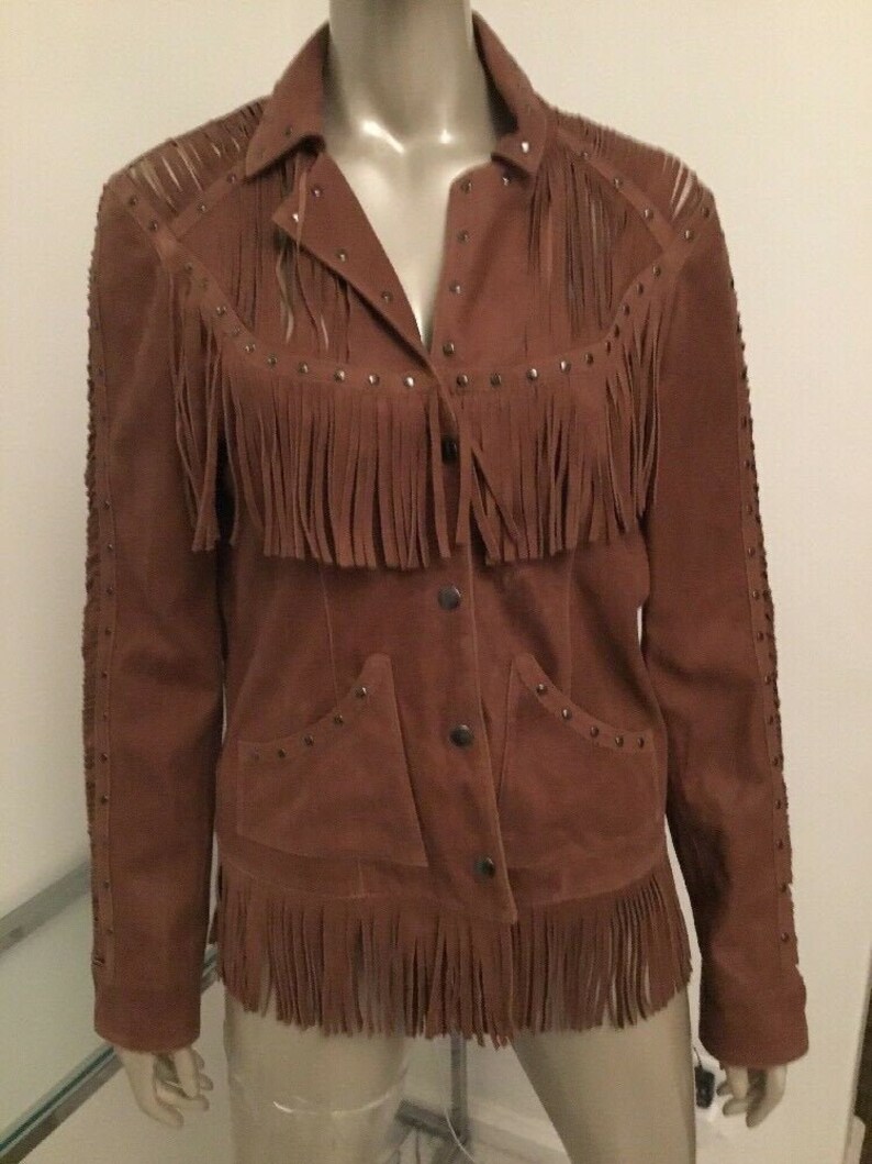 Women/'s Suede Leather Fringe Criminal Western Jacket for Halloween