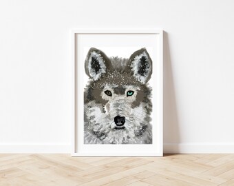 Wolf Wall Art Print Poster, Snow Wolf Nature Art