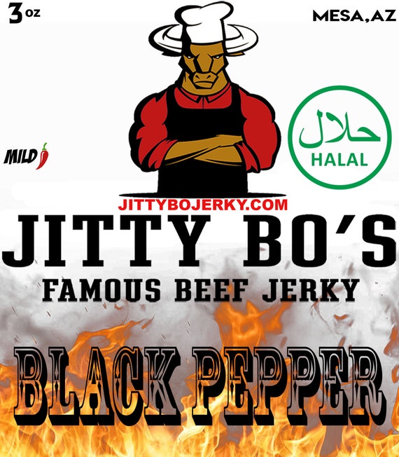 Halal Beef Jerky - JittyBo Famous Beef Jerky - Black Pepper Salt Beef Jerky - Mild Beef Jerky - Quality Great Tasting Jerky - Made in USA -