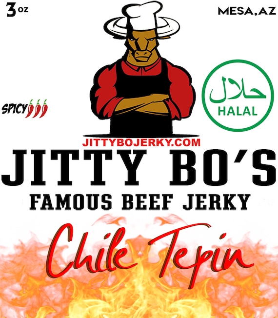 Halal Beef Jerky - JittyBo Beef Jerky - Chile Tepin Spicy - Halal Beef Jerky - Spicy Beef Jerky - Quality Great Tasting Jerky - Made in USA
