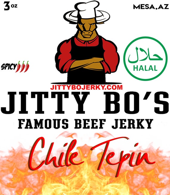 Halal Beef Jerky - JittyBo Beef Jerky - Chile Tepin Spicy - Halal Beef Jerky - Spicy Beef Jerky - Quality Great Tasting Jerky - Made in USA