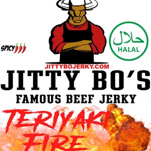 Teriyaki Fire - Halal Beef Jerky - JittyBo Famous Beef Jerky - Sweet and Spicy Beef Jerky - Quality Great Tasting Jerky - Made in USA - keto