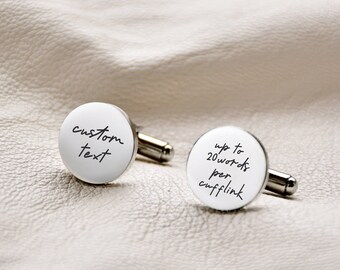 SILVER Personalised Engraved ROUND Wedding Cufflinks Infinity Groom Best Man