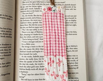 Floral Patchwork Quilted Bookmark – Reversible Handmade Fabric Bookmark with Natural Twine Tassel