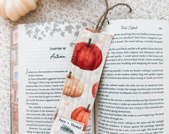 Handmade Quilted Pumpkin Bookmark, Reversible Cotton Fabric Reader Accessory (Autumn)