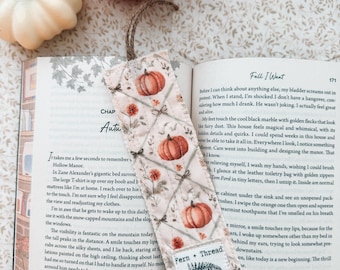 Handmade Quilted Pumpkin Bookmark, Reversible Autumn Reader Accessory (Fern + Thread)