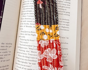Handmade Quilted Mushroom Bookmark, Whimsical, Rustic & One-of-a-Kind