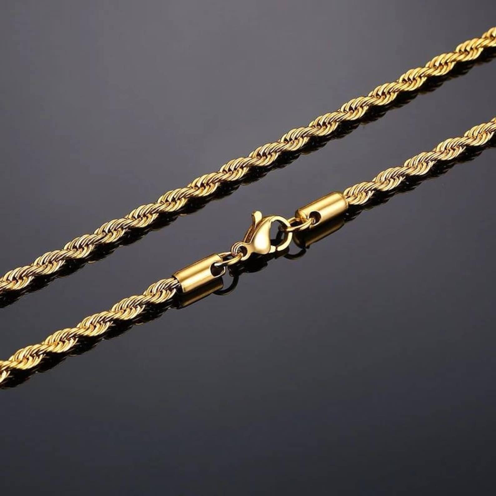 18k Real Gold Plated Rope Chain 2.5mm 5mm Stainless Steel Men Etsy
