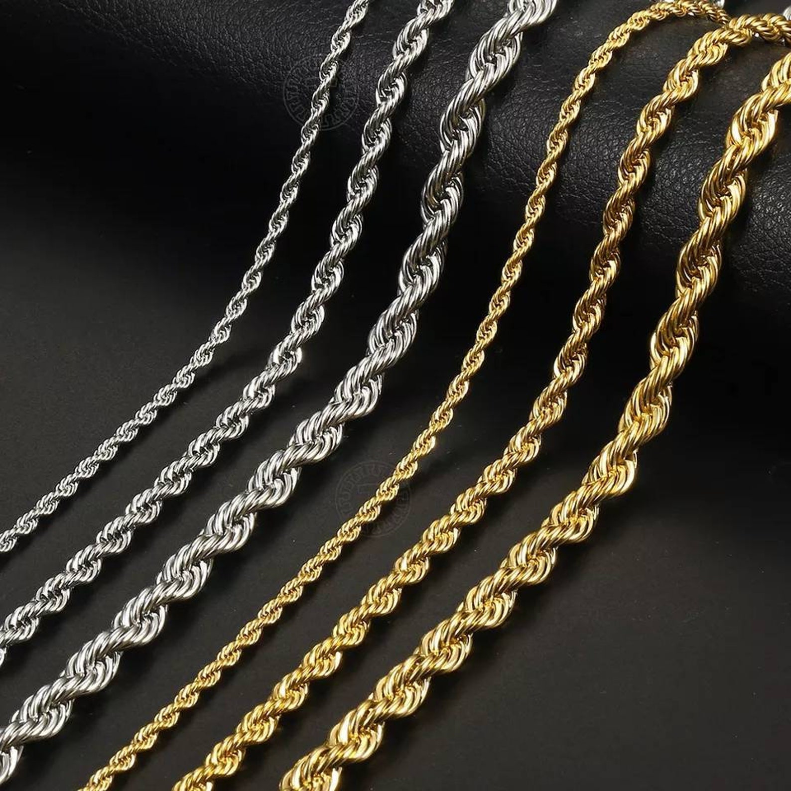 18k Real Gold Plated Rope Chain 2.5mm 5mm Stainless Steel Men Etsy