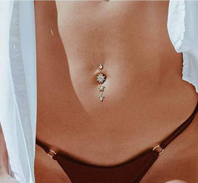 6 pieces Belly Piercings Gold, Rose Gold and Silver Flower Belly Ring, Belly Dancing jewelry, surgical steel Dangle, Drill dangle 