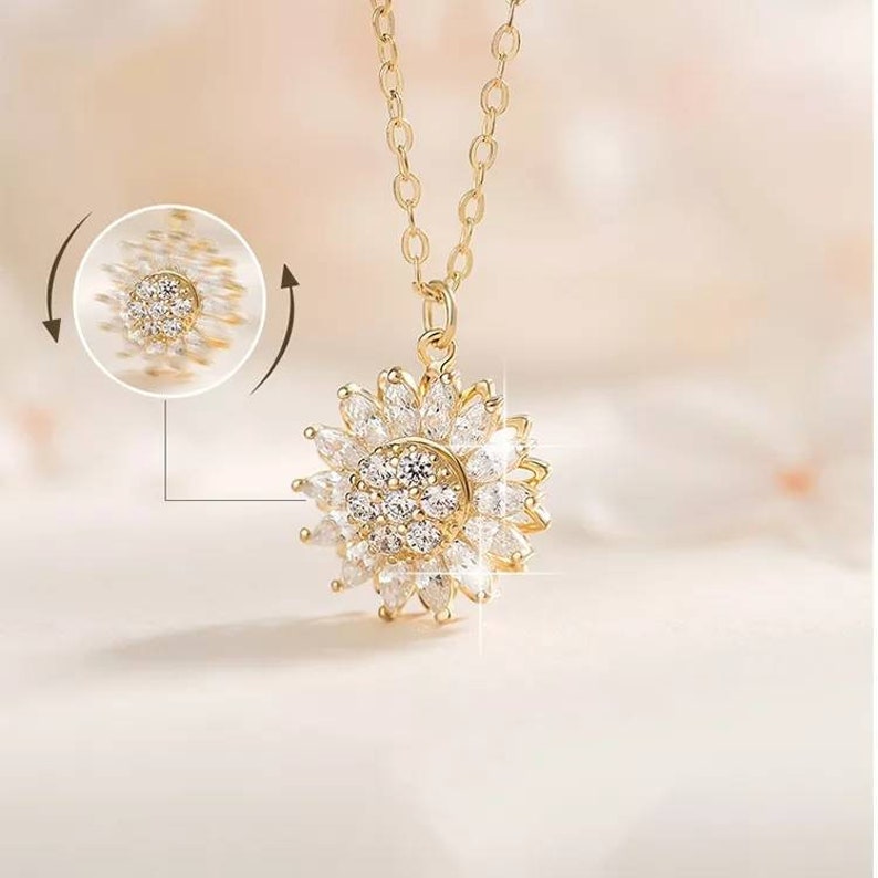 Sunflower Fidget Necklace Personalized Fashion Rotating Etsy