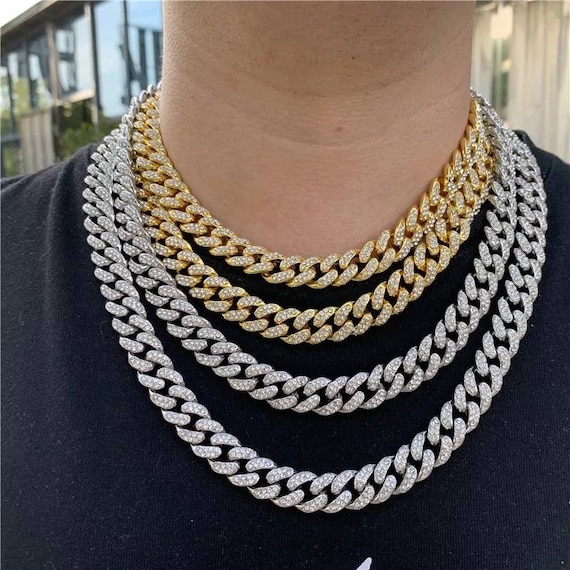 13mm Baguette Chain Mens Diamond Gold 