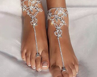 2 Pieces Womens Crystal Foot Chain Barefoot Sandals Beach Wedding Jewelry Anklet 2 Pieces Womens Crystal Foot Chain Barefoot Sandals Beach Wedding Jewelry Anklet