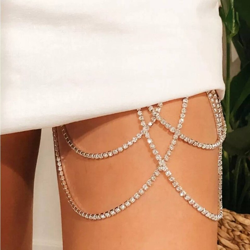Crystal Leg Chain Bikini Body Chains Chest Chain Etsy