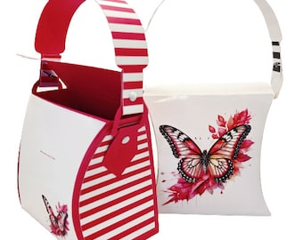 Elegant Paper Handbag Template: Butterfly & Stripe Designs (SVG, JPEG)