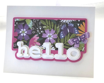 A2 Hello Card: Layered Floral Butterfly Design (SVG Files)