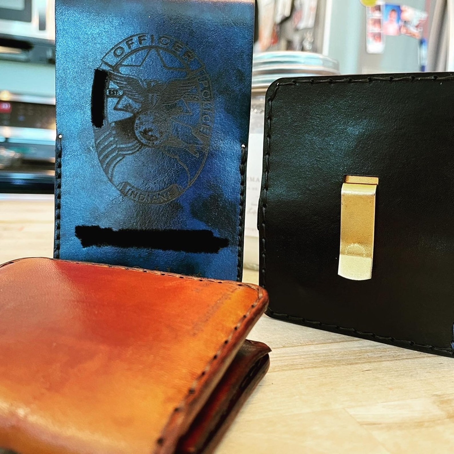 Leather Wallet Badge Holder. Full Grain Leather. Handcrafted Etsy