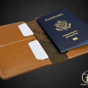 The Magellan - Horween  Shell Cordovan and Italian Vachetta leather Passport wallet - Hand Crafted in the USA - lifetime guarantee