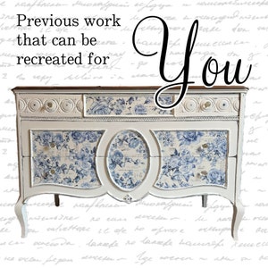 Vintage Blue and White Dresser | Farmhouse Cottage Dresser | White Dresser | Distressed Dresser