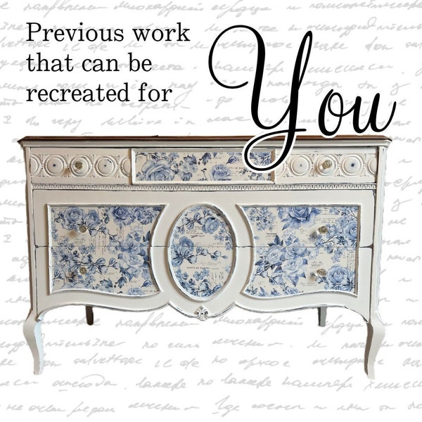 Vintage Blue and White Dresser | Farmhouse Cottage Dresser | White Dresser | Distressed Dresser