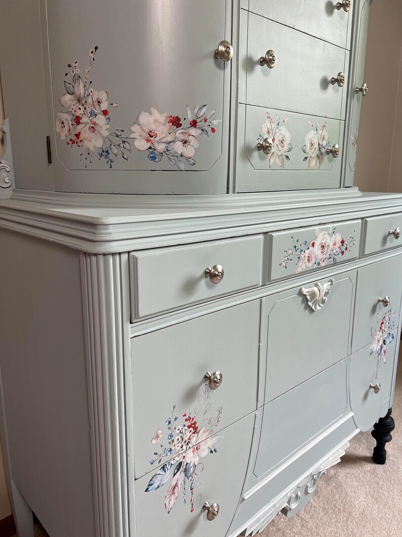 Vintage Dresser Tall Blue Dresser Boho Dresser Bohemian Etsy