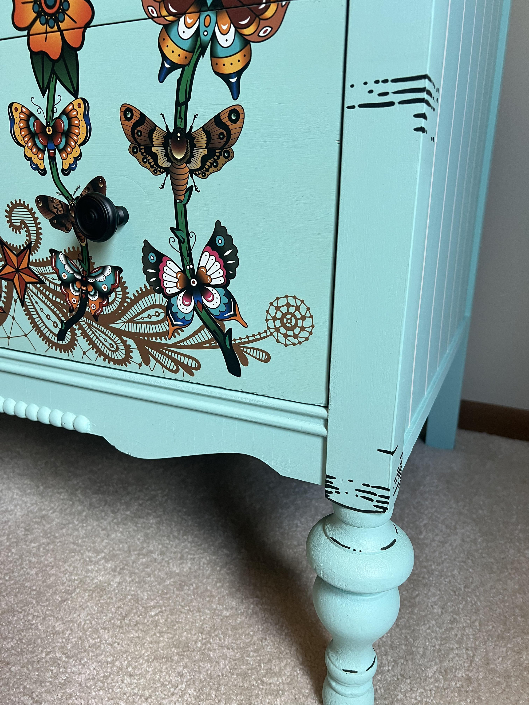 Vintage Blue Dresser | American Traditional Tattoo | White Stripes - Etsy