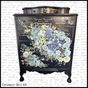 Antique Dark Blue Rose Flower Tall Dresser