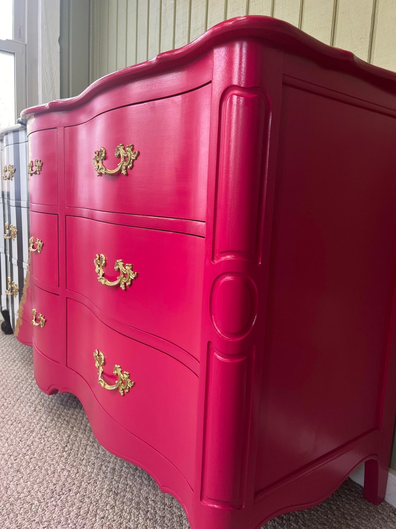 French Provincial Dresser Black and White Stripe Pink Dresser Modern