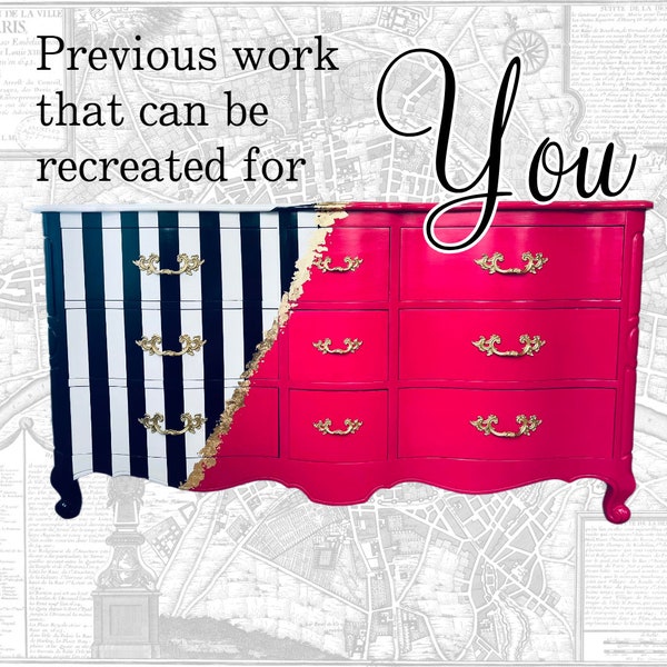French Provincial Dresser | Black and White Stripe | Pink Dresser | Modern Dresser