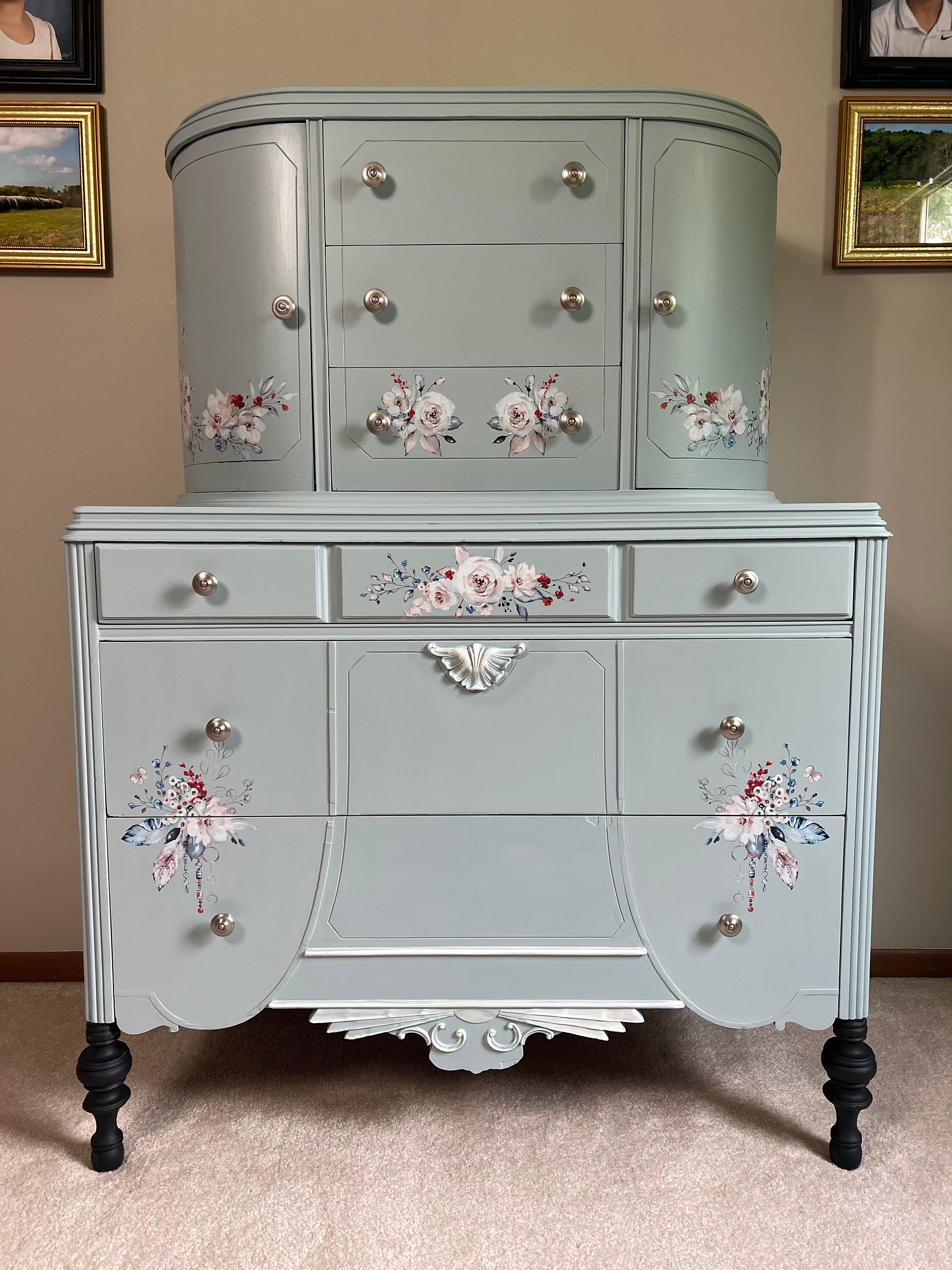 Vintage Dresser Tall Blue Dresser Boho Dresser Bohemian Etsy