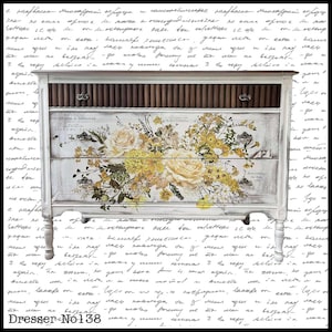 Cream Flower Painted Dresser | Distressed Farmhouse Dresser