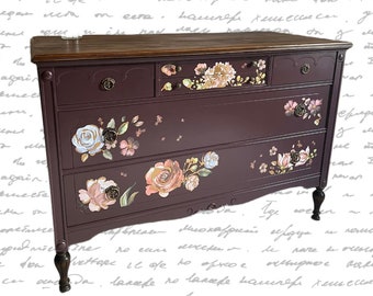 Vintage Dresser | Purple Dresser | Floral Dresser | Dark Cottage