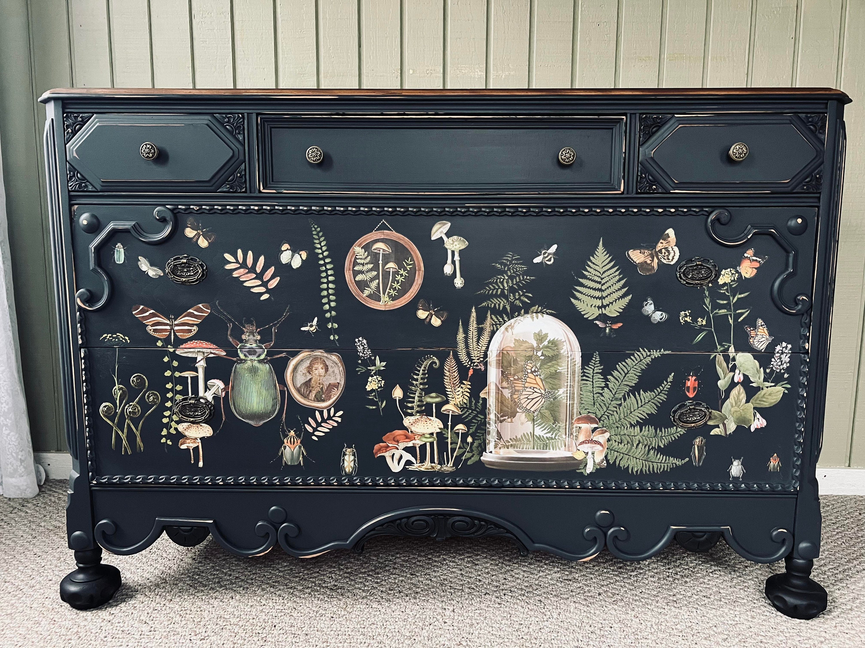Black Vintage Dresser Dark Cottage Dresser of Curiosities Custom Dresser Etsy