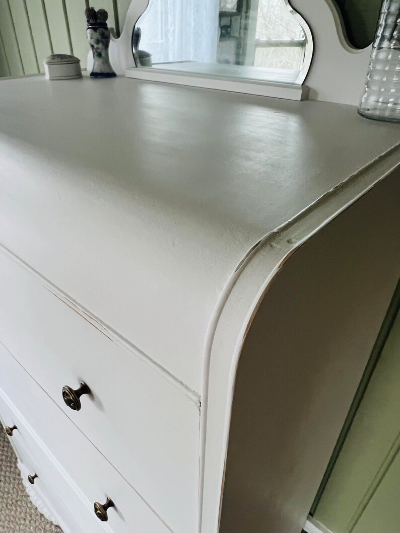 Vintage White Waterfall Dresser Painted Dresser White Farmhouse Cottage