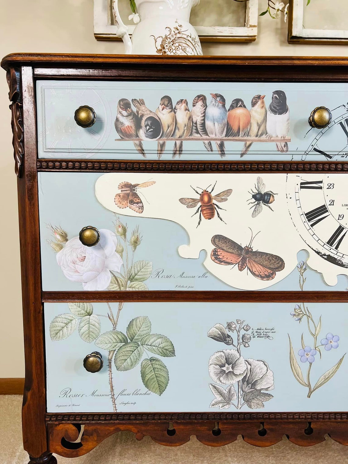 Antique Dresser. French Country Dresser. Farmhouse Decor. Entry Way Decor. Painted Dresser