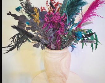 Colorful dried florals with vase dried floral bouquet mixed bouquet with vase wood vase