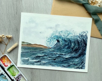 Aquarell Kunstdruck Strand | Ozean Kunstwerk | Wohnkultur | Wandkunst | Aquarellmalerei| Welle