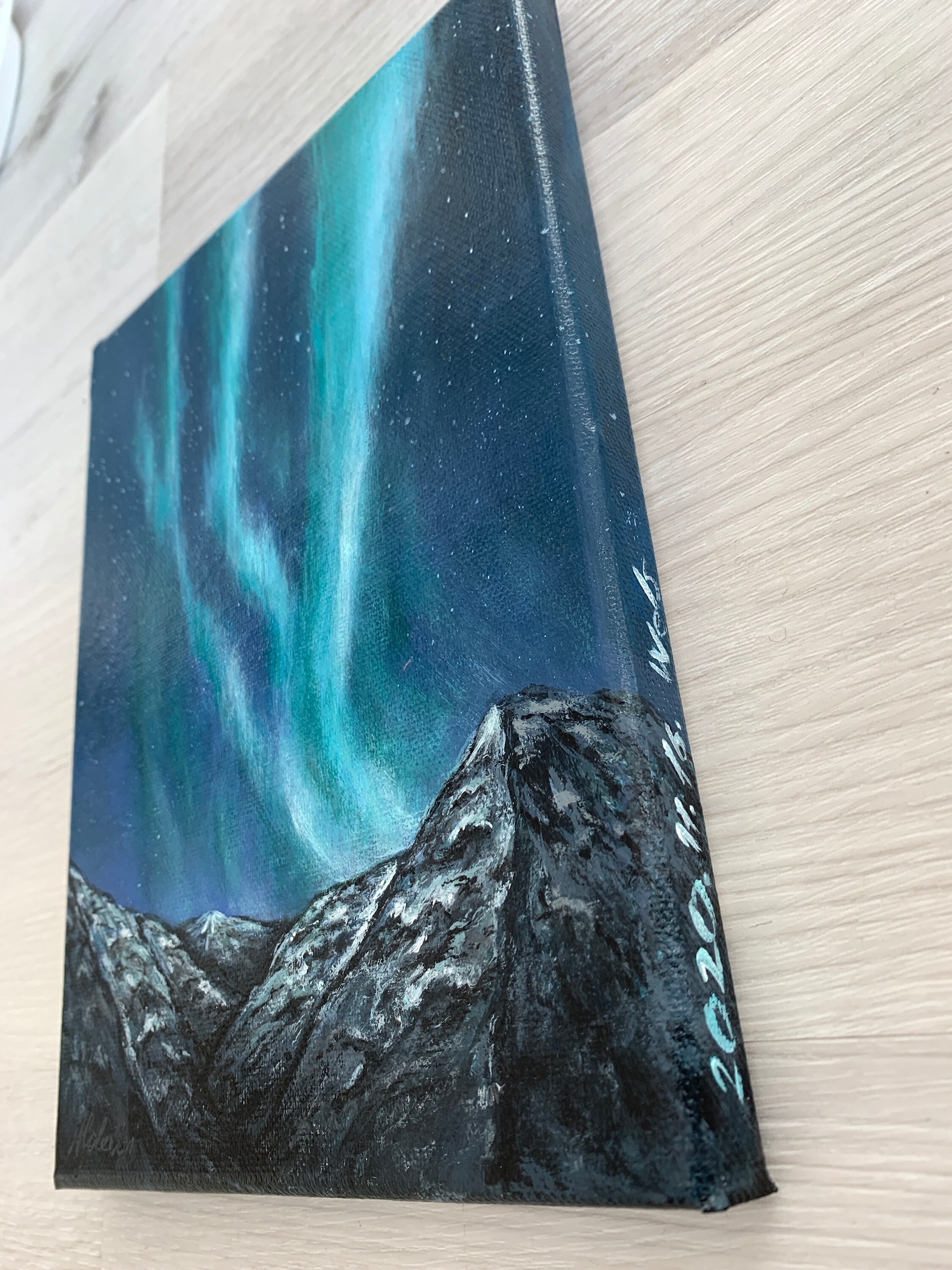 Luces del norte acrílico originales y pintura de montaña sobre | Etsy
