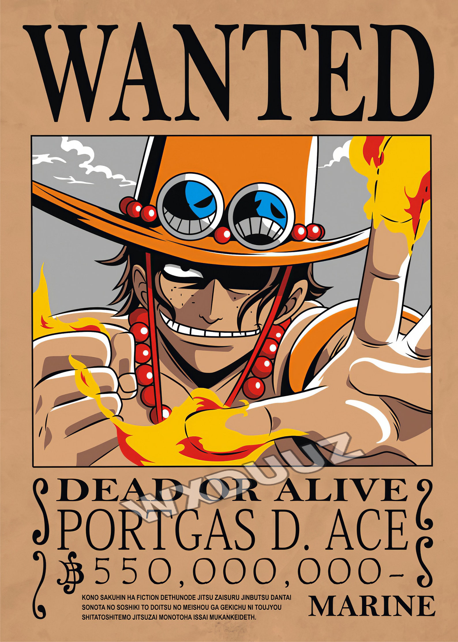 Avis De Recherche One Piece Ace One Piece poster Wanted style poster Japan Anime Cartoon | Etsy