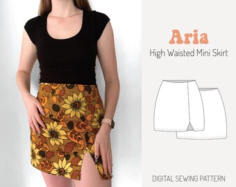 Aria High Waisted Mini Skirt || With or Without Slit || Instant Download Digital Sewing Pattern || Sizes XXS-XL || 2 Printable Page Sizes