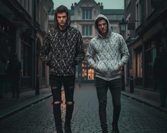 Dancing Skeleton Zip Hoodie - 100% Cotton Goth Pullover - Heavyweight 340GSM Emo Grunge Aesthetic Alternative Print Streetwear Dark Academia