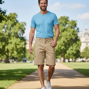 Men's Cargo Shorts - 100% Cotton Twill - Beige Utility Combat Shorts - Gorpcore Aesthetic - Summer Hiking Gear - Vintage Washed Shorts S-2XL