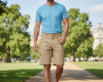 Cargoshort heren - 100% katoenen keperstof - beige utility-gevechtsshort - Gorpcore Aesthetic - zomerwandeluitrusting - vintage gewassen short S-2XL