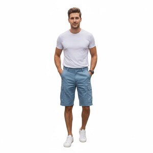 Vintage blauwe cargoshort - 100% katoen Heavy Drill - Distressed Utility Shorts - Gorpcore Aesthetic - Zomer vrijetijdskleding heren cadeau voor hem afbeelding 4