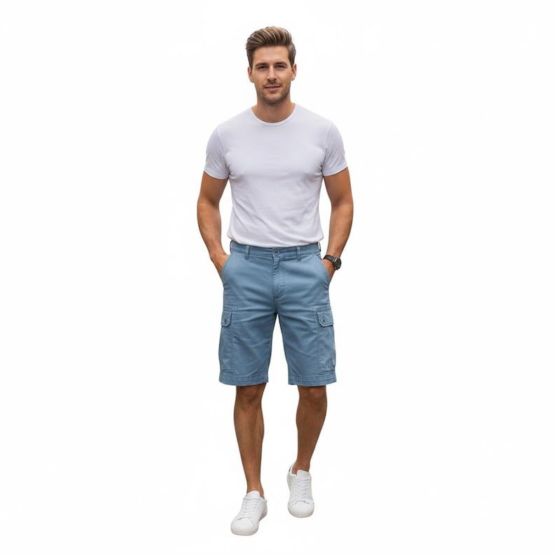 Vintage blauwe cargoshort - 100% katoen Heavy Drill - Distressed Utility Shorts - Gorpcore Aesthetic - Zomer vrijetijdskleding heren cadeau voor hem afbeelding 4