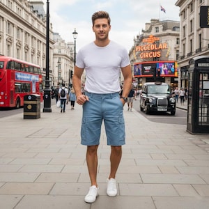 Vintage Blue Cargo Shorts - 100% Cotton Heavy Drill - Distressed Utility Shorts - Gorpcore Aesthetic - Men's Summer Casual Wear Gift for Him